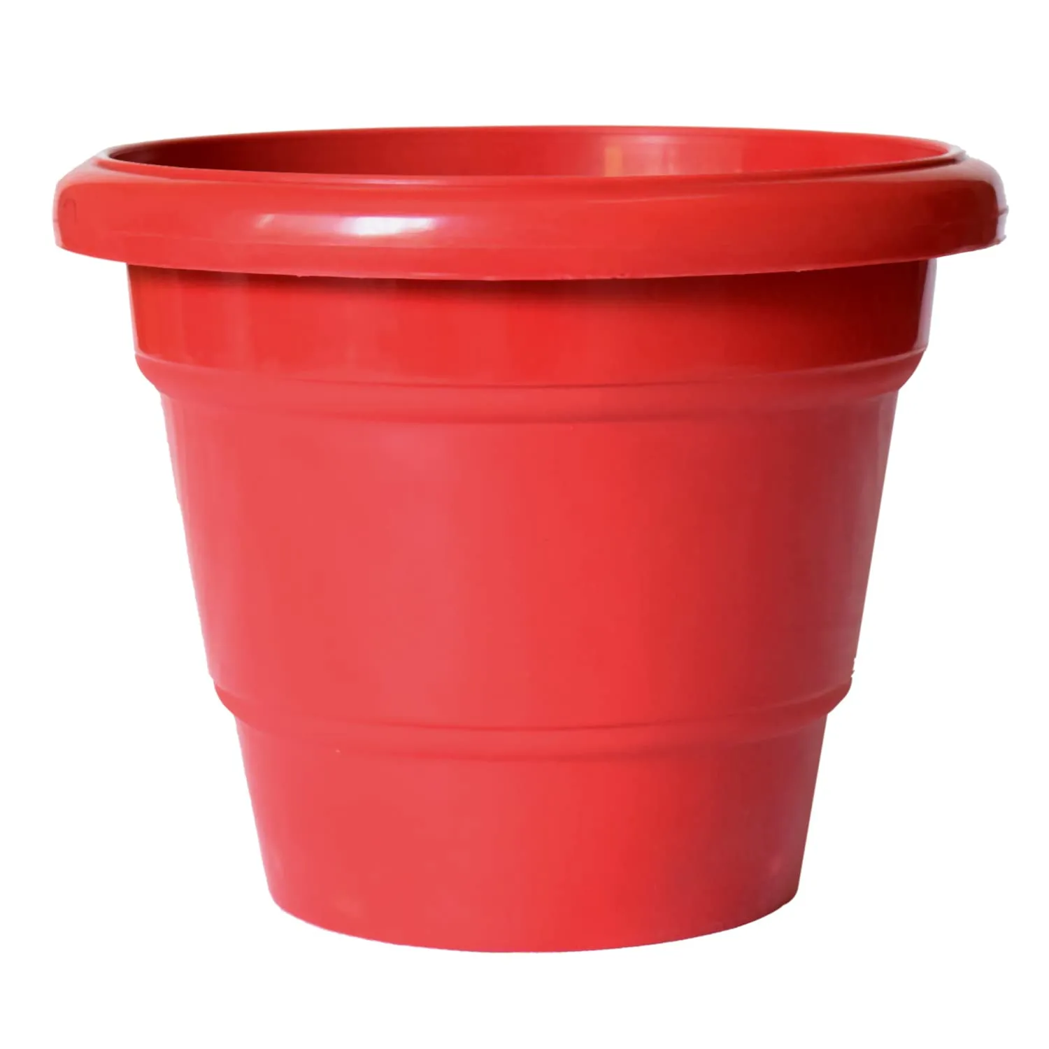Kuber Industries Solid 2 Layered Plastic Flower Pot|Gamla for Home Decor,Nursery,Balcony,Garden,8"x 6",Pack of 5 (Red)