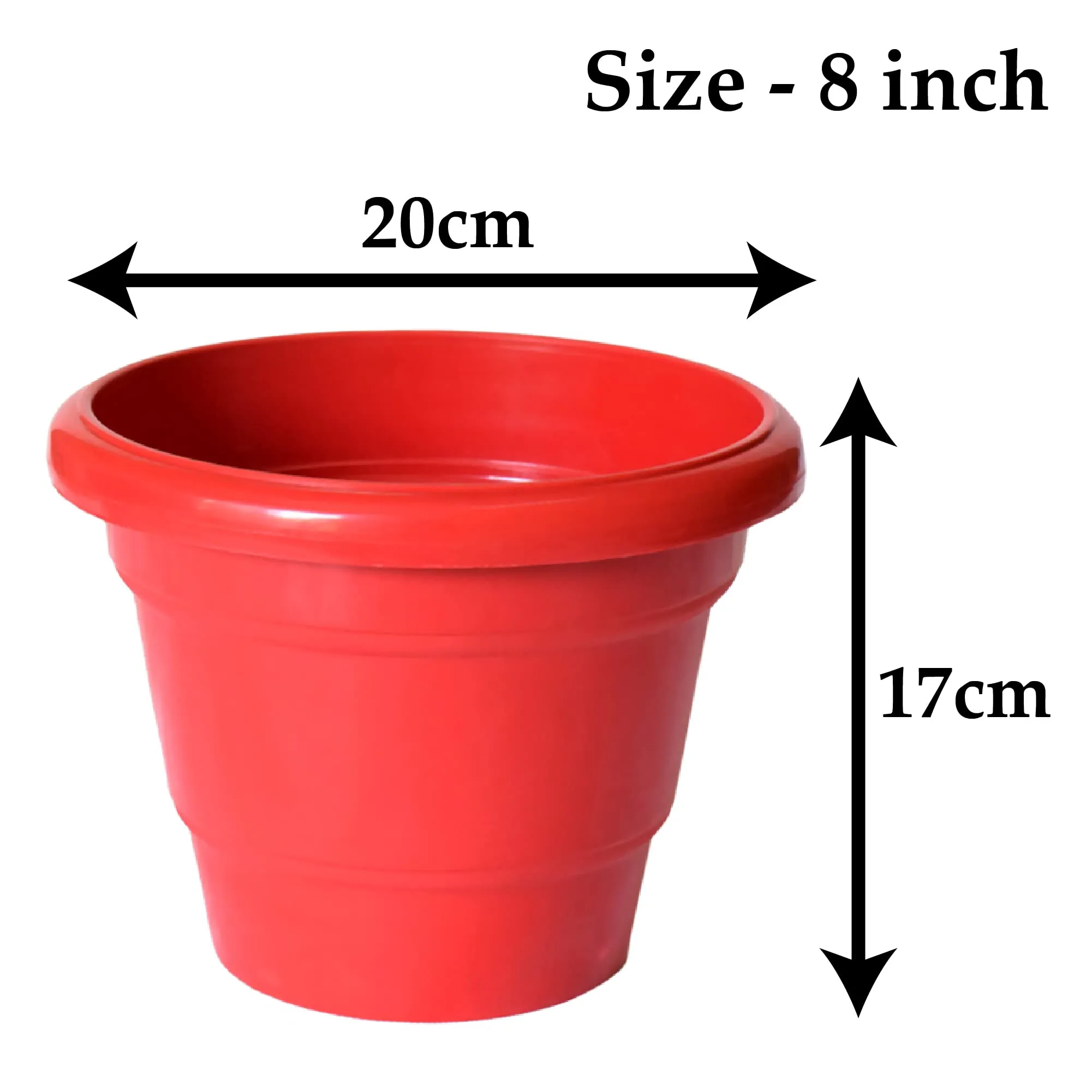 Kuber Industries Solid 2 Layered Plastic Flower Pot|Gamla for Home Decor,Nursery,Balcony,Garden,8"x 6",Pack of 5 (Red)