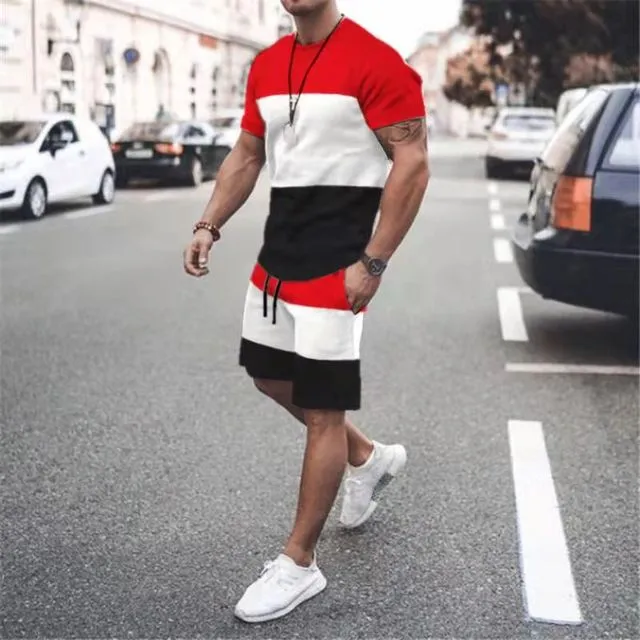 New Men's Summer Street Leisure Sports Patchwork T-Shirt Shorts Two Sets Of Simple And Oversized 3D Printing Fashion X4530974