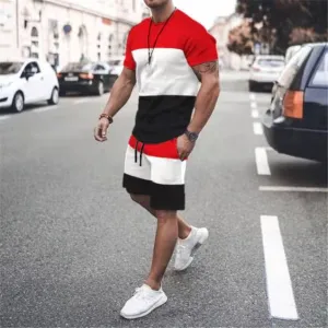 New Men's Summer Street Leisure Sports Patchwork T-Shirt Shorts Two Sets Of Simple And Oversized 3D Printing Fashion X4530974
