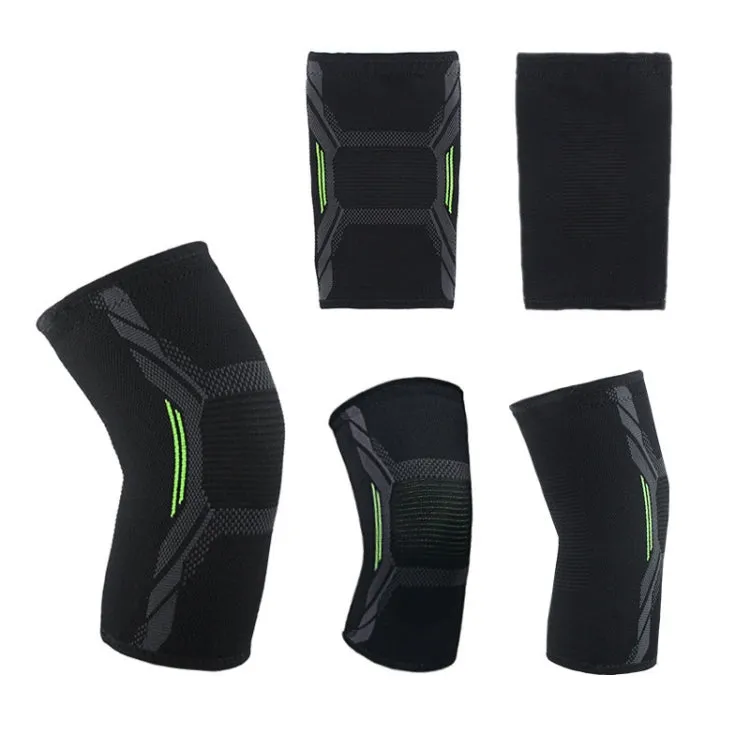 Nylon Sports Protective Gear Four-Way Stretch Knit Knee Pads, Size: M(Dark Green)