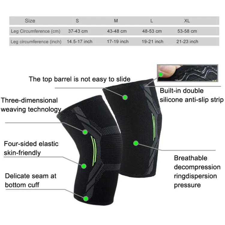 Nylon Sports Protective Gear Four-Way Stretch Knit Knee Pads, Size: M(Dark Green)