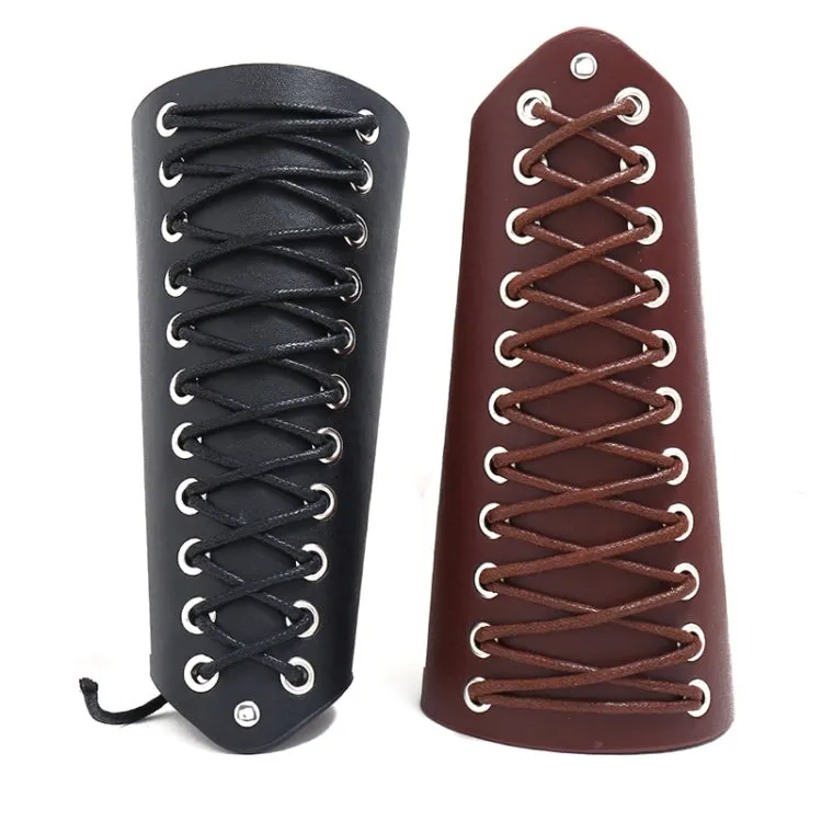 P01901 Simple Wax Wire Woven Leather Wristband Locomotive Riding Arm Guard(Black)
