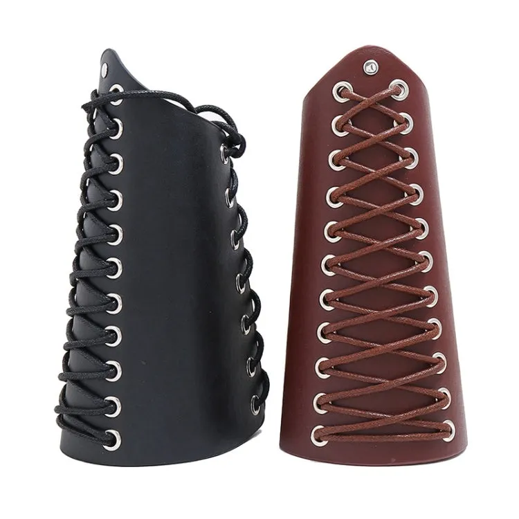 P01901 Simple Wax Wire Woven Leather Wristband Locomotive Riding Arm Guard(Black)
