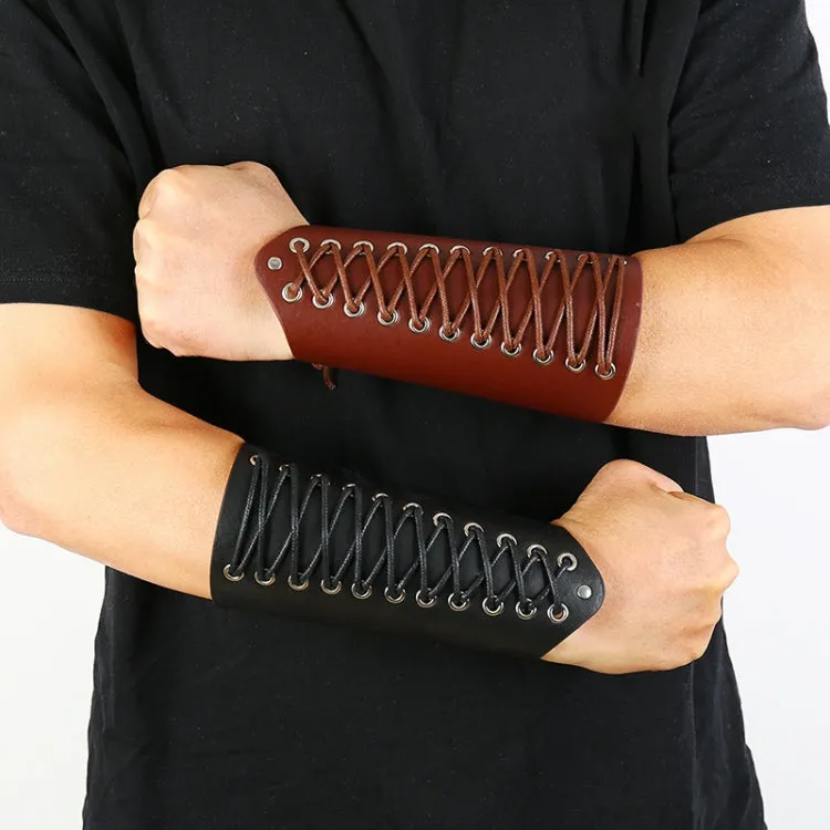P01901 Simple Wax Wire Woven Leather Wristband Locomotive Riding Arm Guard(Black)
