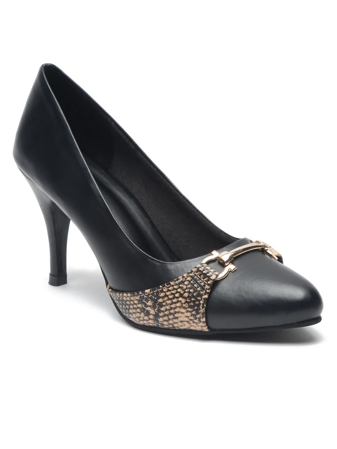 Pelle Albero Women Black Slip-On Kitten Heels