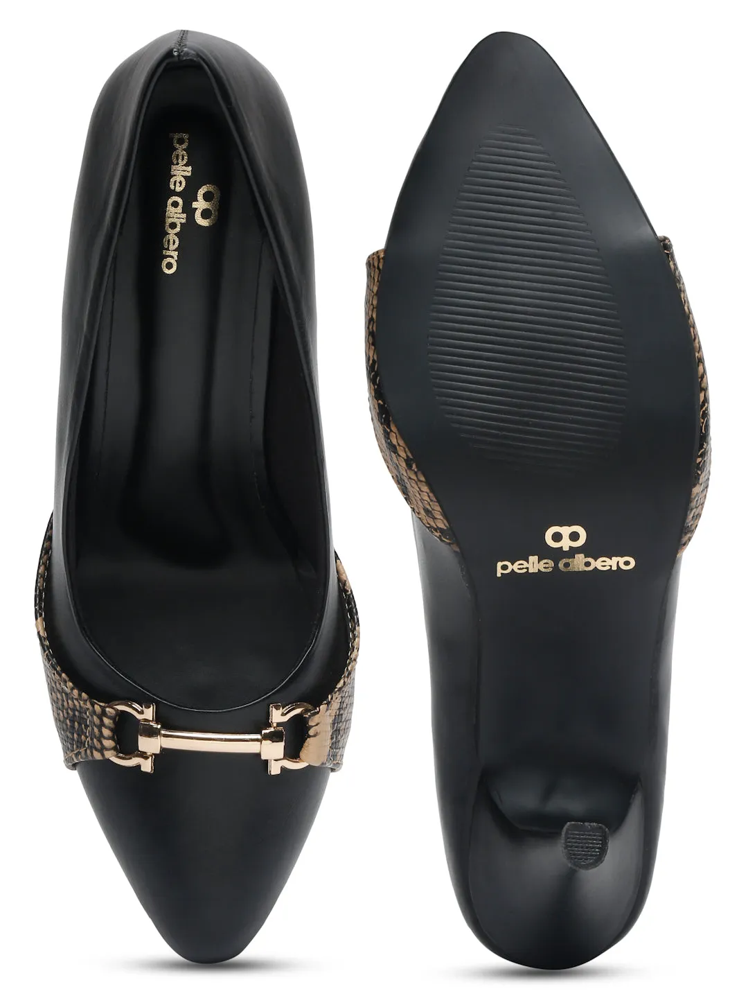 Pelle Albero Women Black Slip-On Kitten Heels