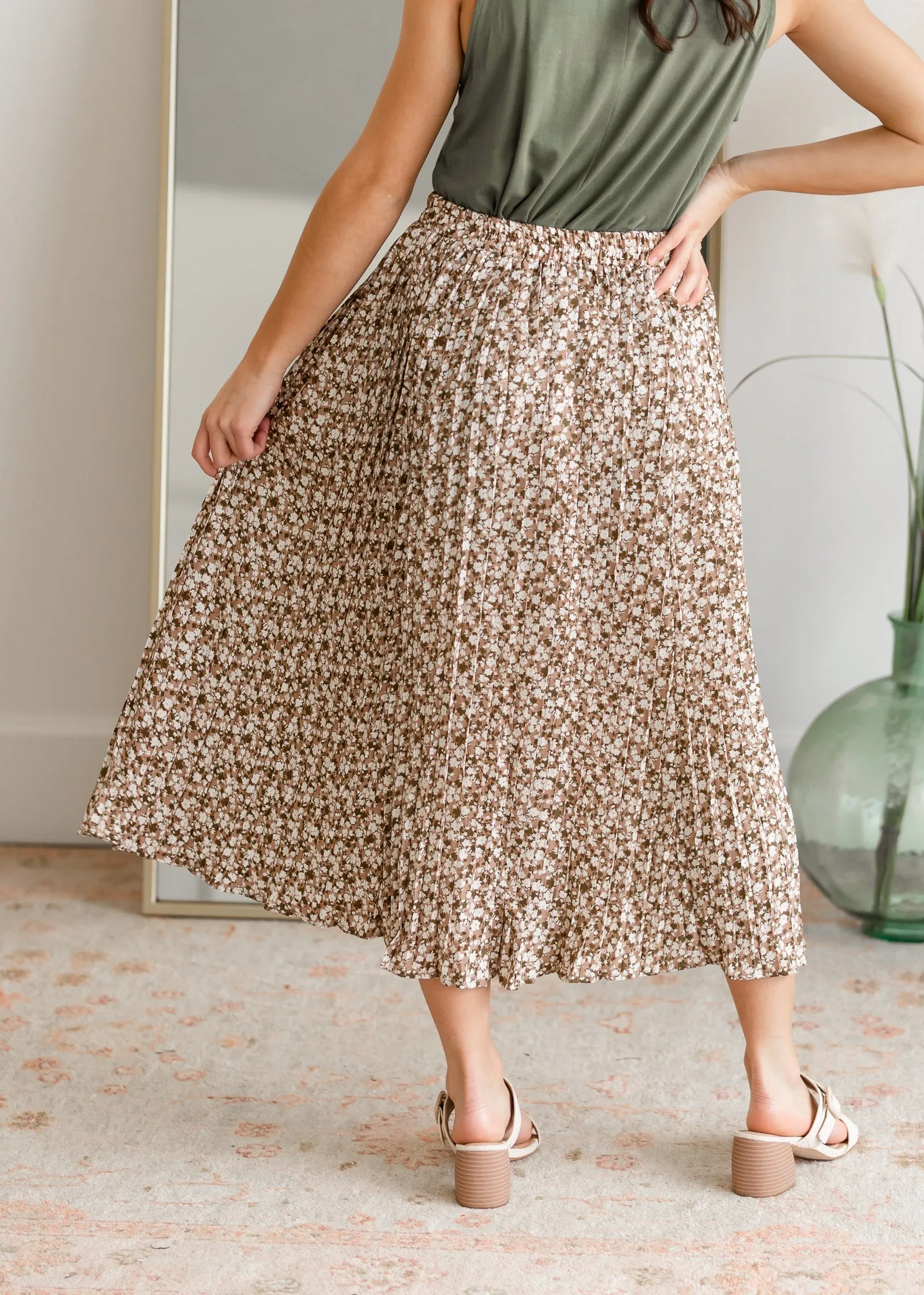 Pleated Ditsy Print Midi Skirt - FINAL SALE