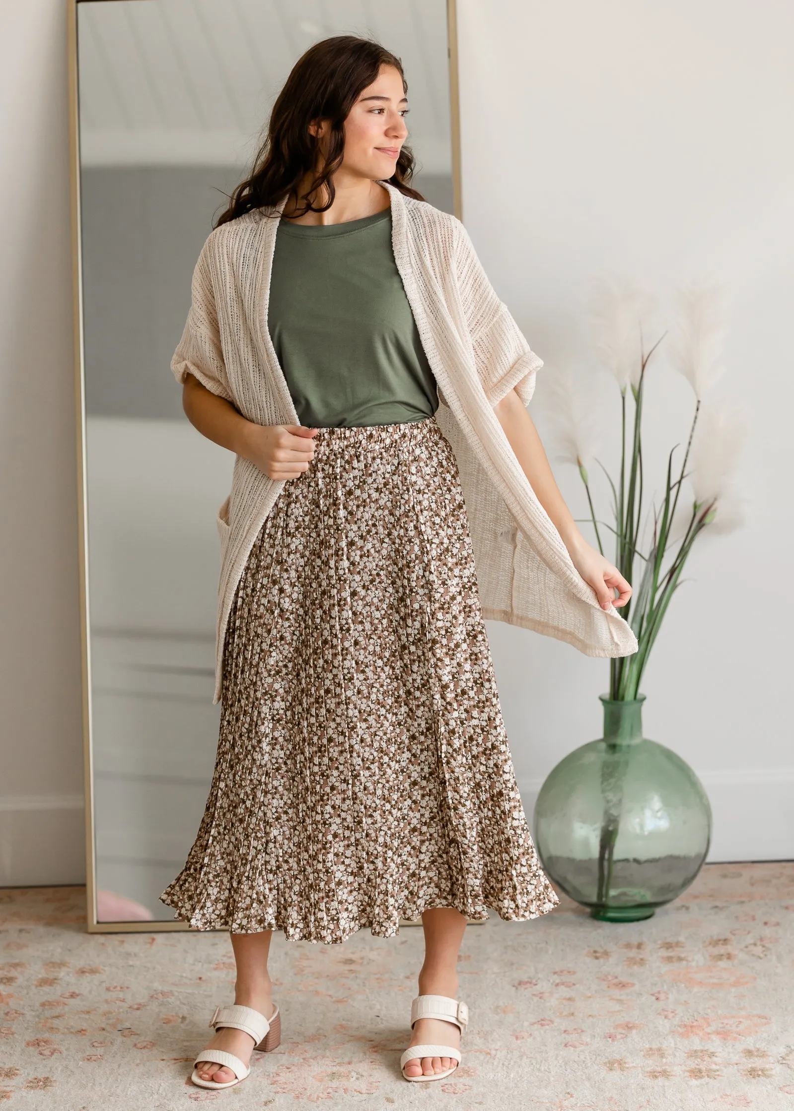 Pleated Ditsy Print Midi Skirt - FINAL SALE