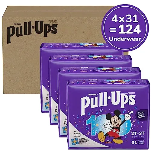 Pull-Ups Boys' Potty Training Pants, 2T-3T (16-34 lbs), 124 Count (4 Packs of 31), Packaging May Vary