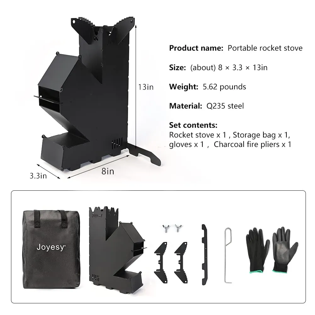 Rocket Stove Rocket Stove for Cooking Portable Wood Mini Burning Stove, Fire Camping Stove for Cooking backyard cooking Camping grill outdoor events BBQ Comes with storage bag