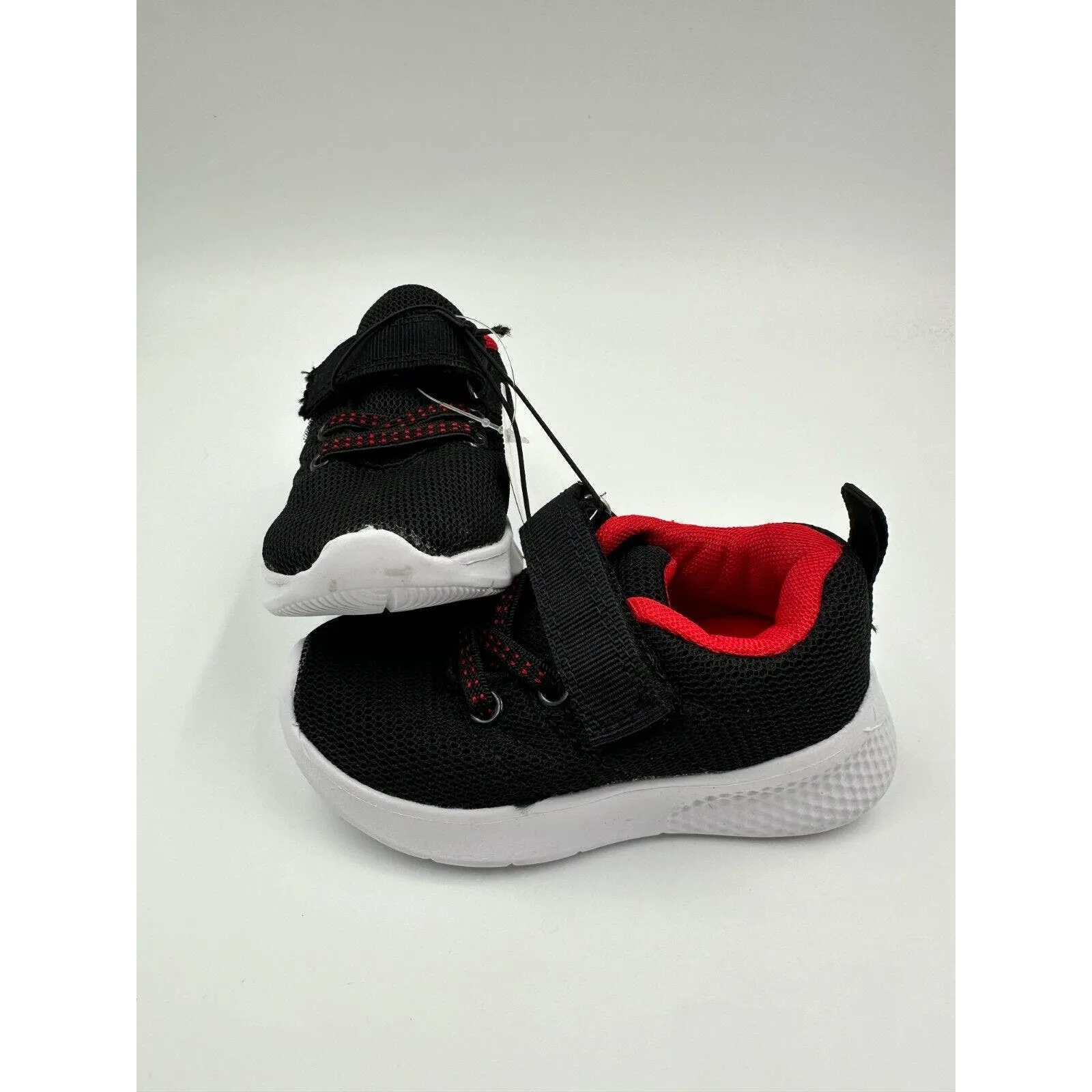 Small Kid Size 7, Black and Red Slip-on Sneakers