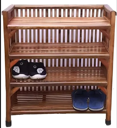 SYNERGY - 4 Tier Bamboo Wooden Shoe Racks Slipper Stand Chappal Storage Organizer Multi-Purpose Rack for Storage Entryway Shelf Organizer for Home and Kitchen