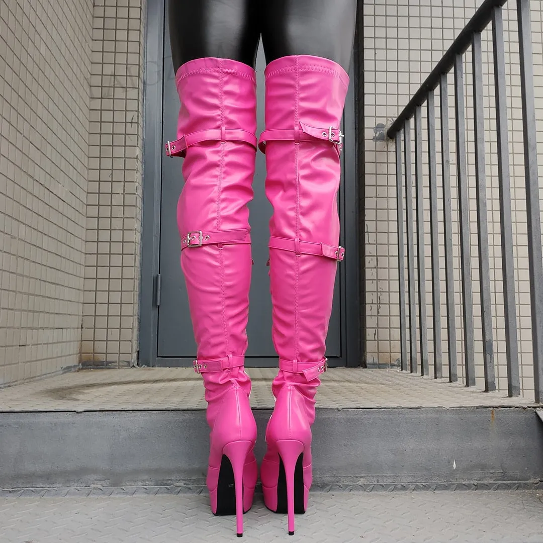 Thigh High Boots Buckle Straps