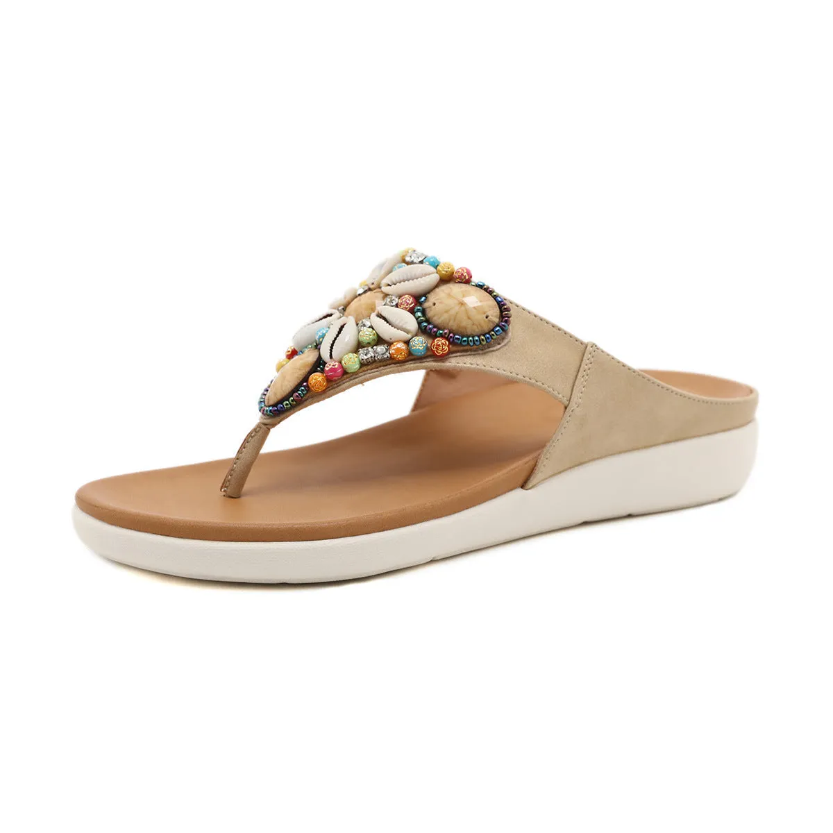 Vanccy Ethnic Beach Bohemian Retro Beaded Shell Sandals