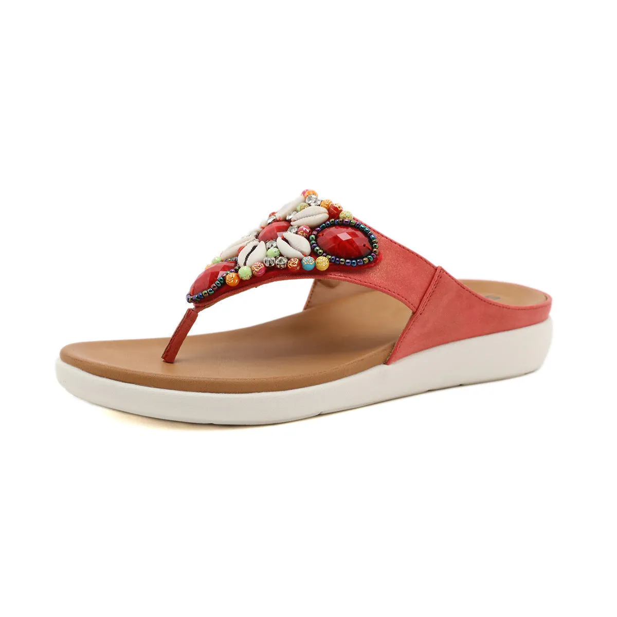 Vanccy Ethnic Beach Bohemian Retro Beaded Shell Sandals