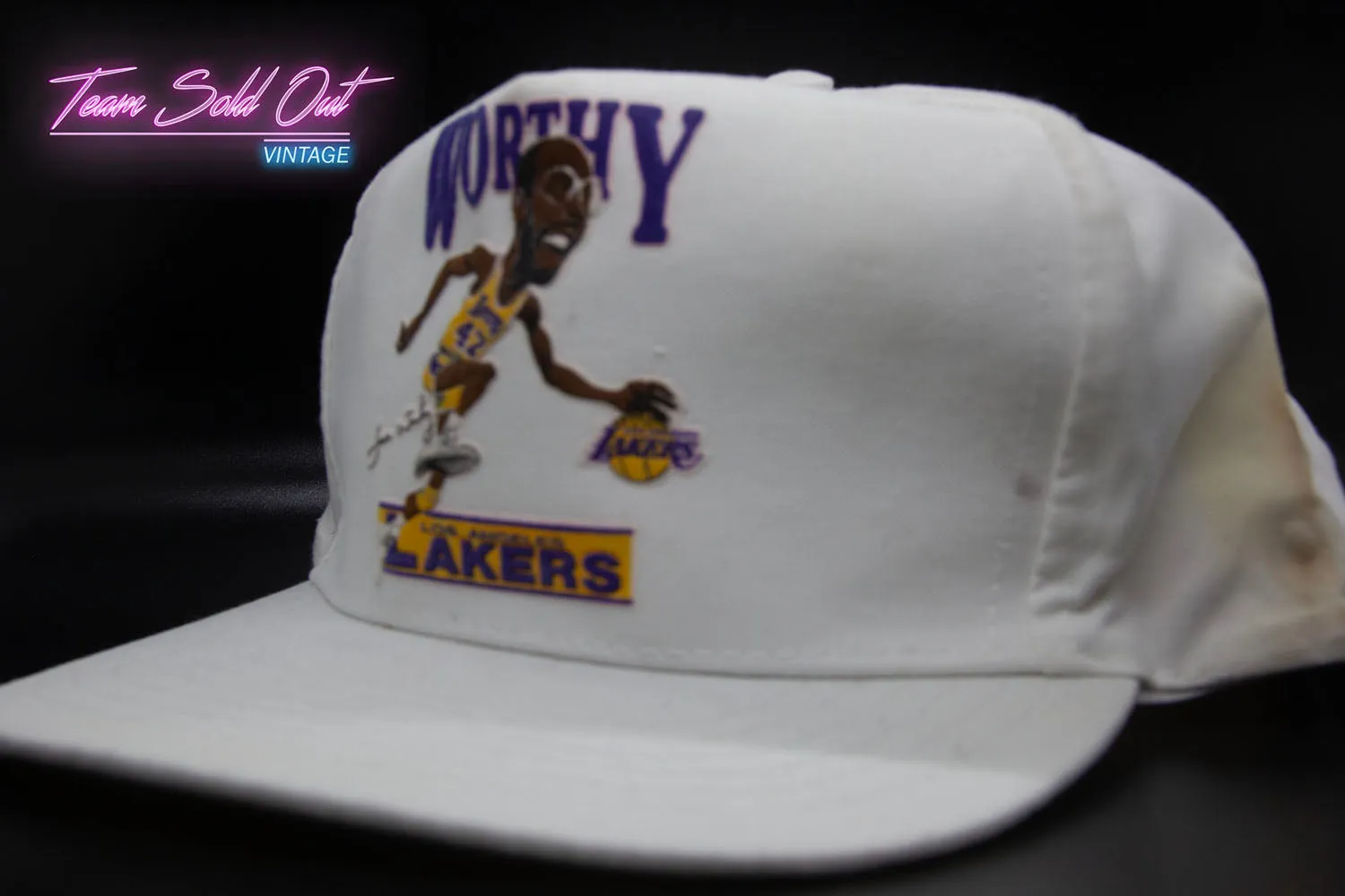Vintage 1980s Salem Sportswear Los Angeles Lakers James Worthy Caricature Snapback Hat NBA