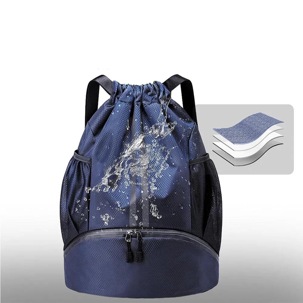 Water Resistant Drawstring Backpack Sports Gym Sackpack with Shoe Compartment Navy Blue
