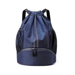 Water Resistant Drawstring Backpack Sports Gym Sackpack with Shoe Compartment Navy Blue