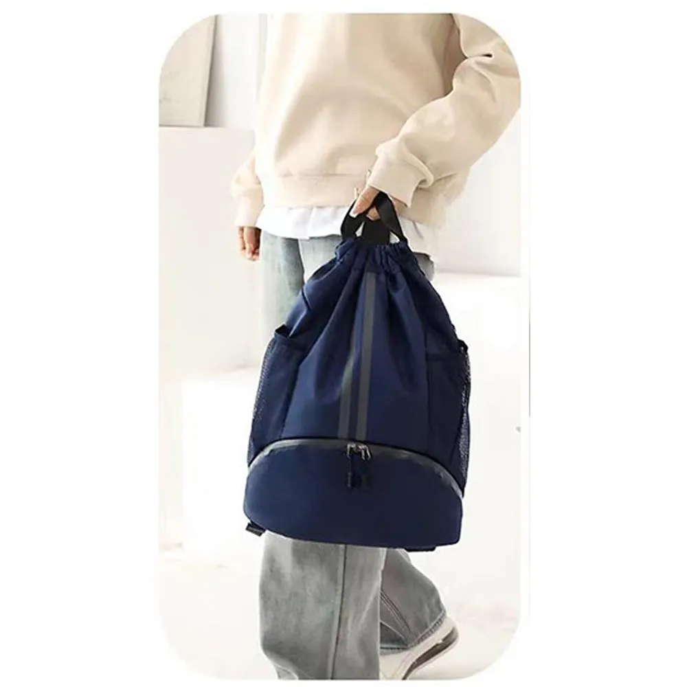 Water Resistant Drawstring Backpack Sports Gym Sackpack with Shoe Compartment Navy Blue