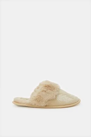 Women Beige Embellished Slippers Women Beige Embellished Slippers