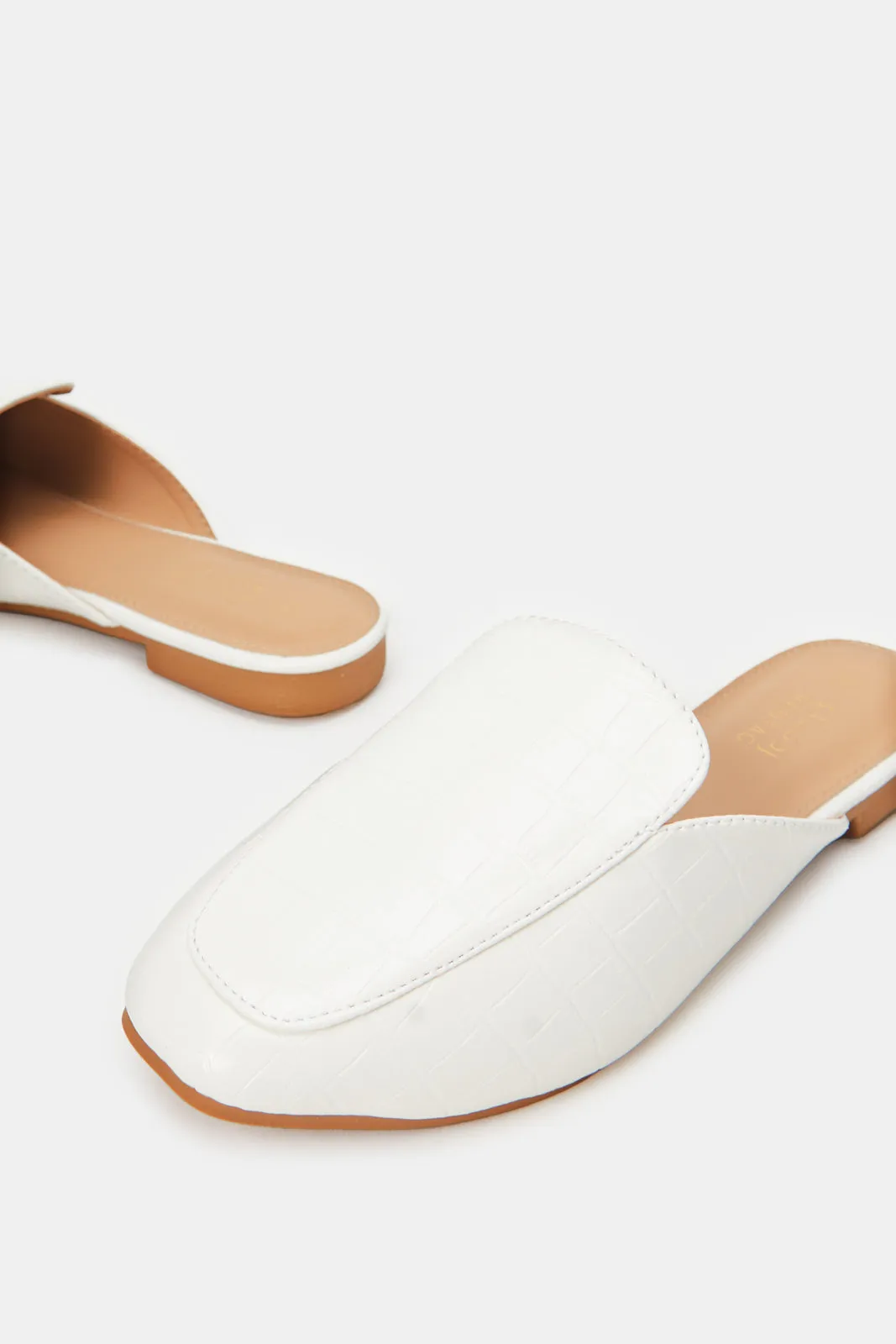 Women White Croc Mule