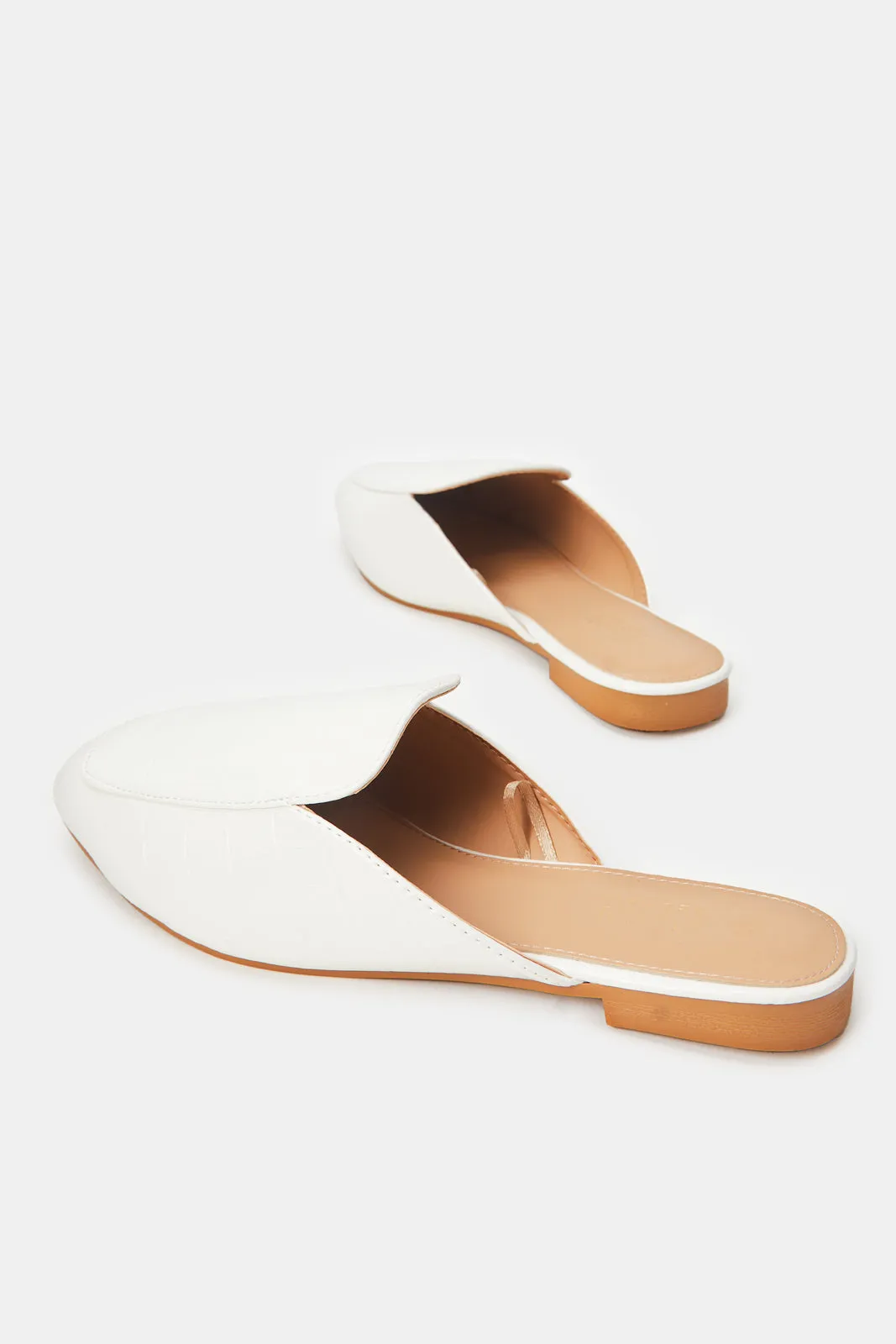 Women White Croc Mule