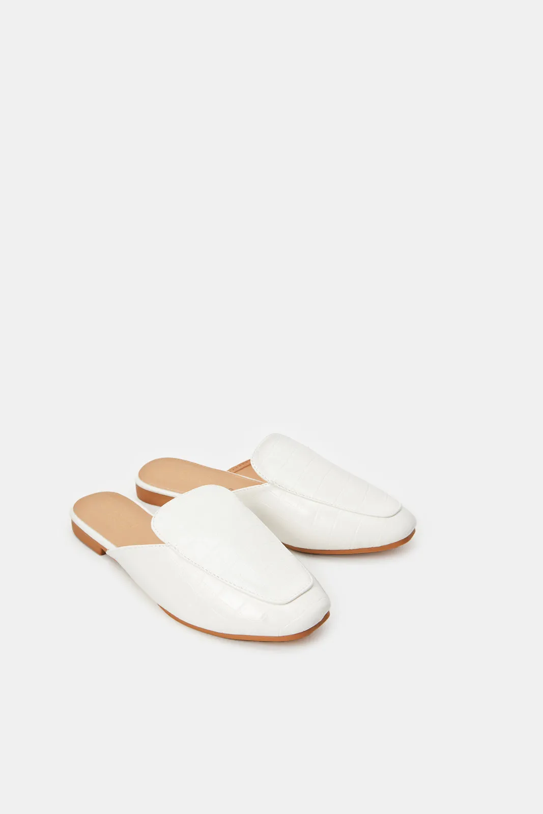 Women White Croc Mule